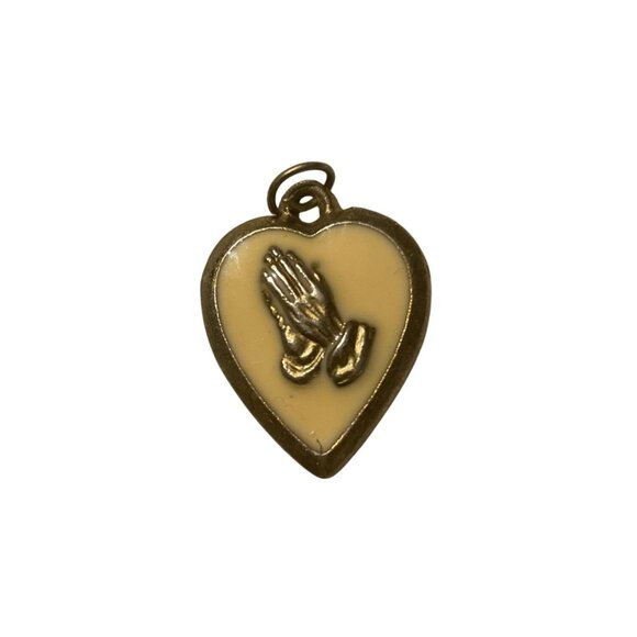 Gold-Tone Heart Pendant With Praying Hands Design - Picture 1 of 2